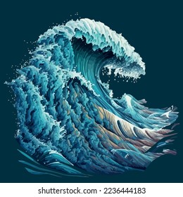 Stormy sea wave with foam. Vector illustration