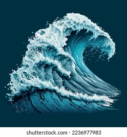 Stormy sea wave with foam. Vector illustration