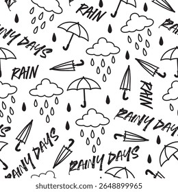 Stormy Serenade Doodles Umbrellas Amidst Droplets can be use for background and apparel design