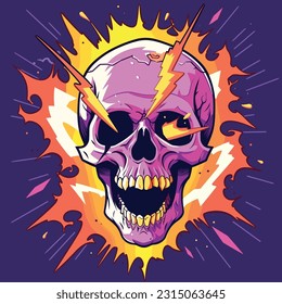 Stormy Skulls: Dynamic Vector Art Portraying Skulls in the Heart of a Lightning Storm