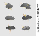 Stormy Sky elements collection with Lightning and Clouds, elements for design. vector illustration