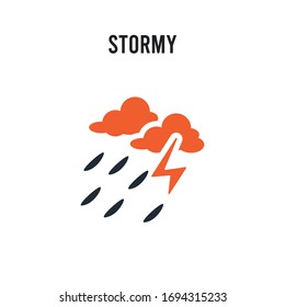 Stormy Vektorillustration Symbol auf weißem Hintergrund. Rot-schwarz-farbenes Stormy-Symbol. Einfaches Symbol für das Symbol EPS
