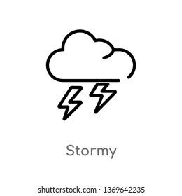 stormy vector line icon. Simple element illustration. stormy outline icon from weather concept. Can be used for web and mobile