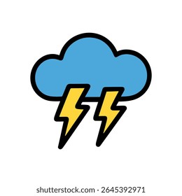 Stormy weather blue cloud lightning strikes. Icon symbol illustration