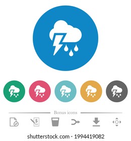 Sturmes Wetter flache weiße Symbole auf runden Farbhintergründen. 6 Bonussymbole sind im Lieferumfang enthalten.
