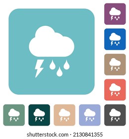 Stormy weather white flat icons on color rounded square backgrounds