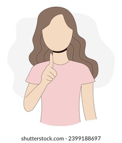 A story about something important. The girl shows a gesture of importance. Element for advertising. Exclamation mark. Note. Illustration for your designs. White isolated background.
EPS10