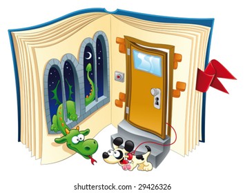 Story book. Funny cartoon and vector scene