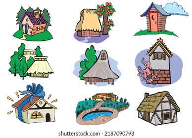 Story book house icon set