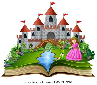 Story book of princess and frog prince cartoon