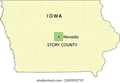 Story County and city of Nevada location on Iowa state map