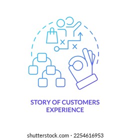 Story of customers experience blue gradient concept icon. Sharing opinion. Element of case study abstract idea thin line illustration. Isolated outline drawing. Myriad Pro-Bold font used