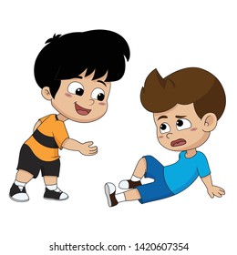 The story of the events in the soccer match.The children help friends to get up.Vector and illustration.