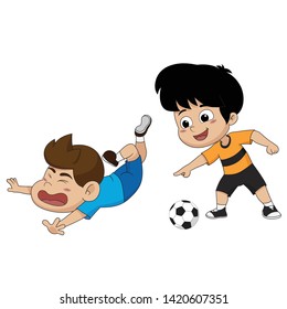 The story of the events in the soccer match.Children laughed when your opponent misses.Vector and illustration.