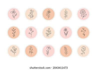 Story highlight cover icon. Selection of floral stories highlights cover for social media