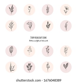 Story highlight cover natural icon. Hand drawn minimalism floral logo.