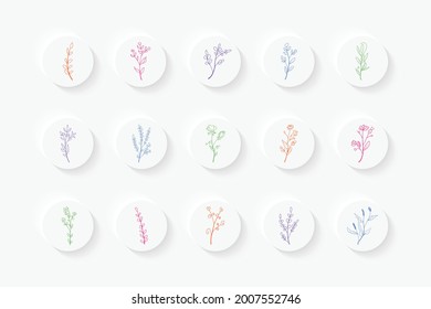 Story highlight cover set vector. Hand drawn floral botanical icons for social media.