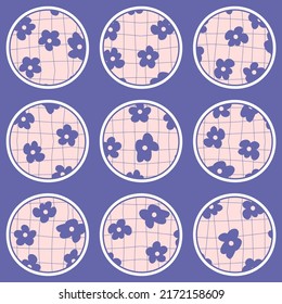 Story highlight icons set with doodle flowers on trippy grid in 1970s style. Perfect for social media, blog, stickers and print. Hand drawn vector illustration for decor and design.


