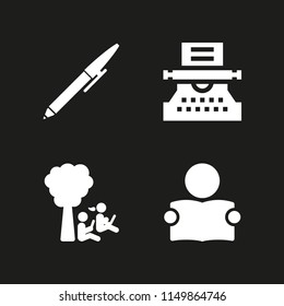 story icon. 4 story set with writer, reading and read vector icons for web and mobile app