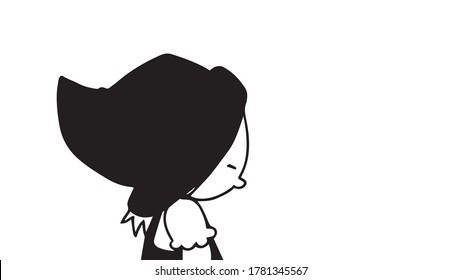 the story of Little Red Riding Hood, she sits with her head down,vector,cartoon.