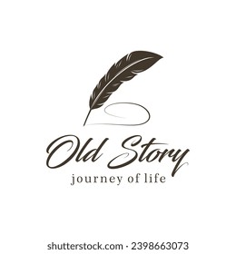 Story Logo, Author logo, Journey of life, book story logo design with quill pen, signature line logo design