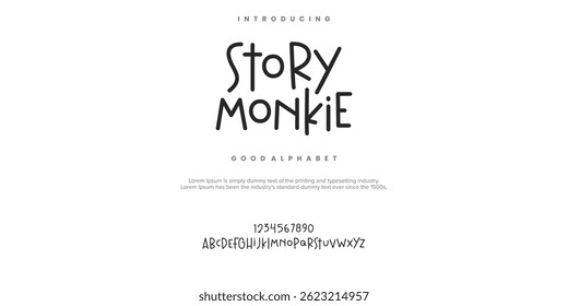 Story Monkie Elegant Font Creative Hand Drawn Uppercase and Number. Street Art Classic Lettering Fashion Designs Typography modern serif decorative vintage concept vector illustration