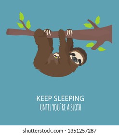 The story of one sloth. With family. Funny cartoon sloths in different postures set. Vector illustration