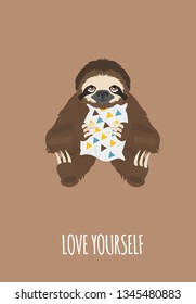 The story of one sloth. At home. Funny cartoon sloths in different postures set. Vector illustration