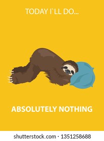 The story of one sloth. At home. Funny cartoon sloths in different postures set. Vector illustration