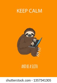 The story of one sloth. At home. Funny cartoon sloths in different postures set. Vector illustration