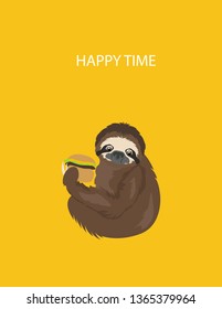 The story of one sloth. At home. Funny cartoon sloths in different postures set. Vector illustration