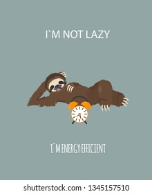 The story of one sloth. Morning cofee. Funny cartoon sloths in different postures set. Vector illustration