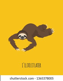 The story of one sloth. Outdoors. Funny cartoon sloths in different postures set. Vector illustration