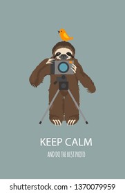 The story of one sloth. Traveling, holiday. Funny cartoon sloths in different postures set. Vector illustration