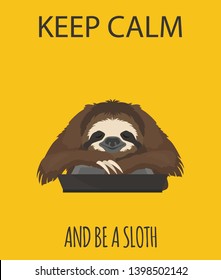 The story of one sloth. At work, study. Funny cartoon sloths in different postures set. Vector illustration