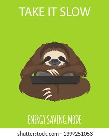 The story of one sloth. At work, study. Funny cartoon sloths in different postures set. Vector illustration