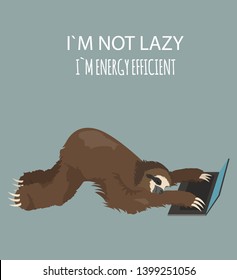 The story of one sloth. At work, study. Funny cartoon sloths in different postures set. Vector illustration