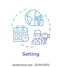 Story setting multi color concept icon. Filmmaking, screenwriting. Film narrative. Round shape line illustration. Abstract idea. Graphic design. Easy to use in infographic, presentation