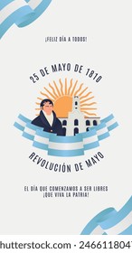 Historia para las redes sociales sobre el 25 de mayo, día de la revolución argentina con el siguiente texto en español:
¡Feliz día a todos! 25 de mayo de 1810. Revolución de Mayo. El día en que empezamos a ser libres. Larga vida 