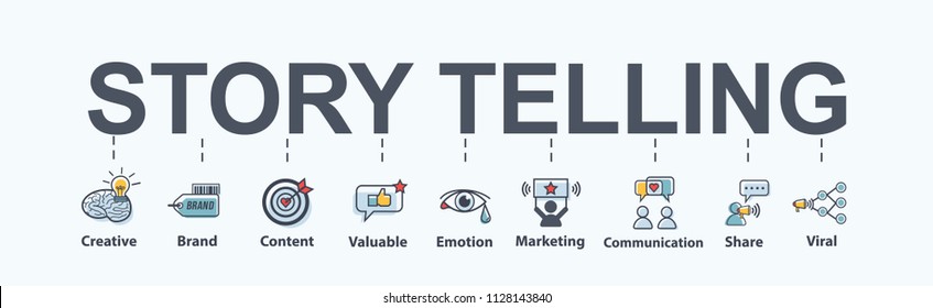 Story Telling Banner Web Icon For Business And Marketing, Brand, Content, Share, Emotion, Valuable And Viral. Minimal Vector Infographic.