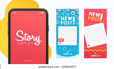 Story Template Theme New Post. Story Template For Social Media. Create Story. Editable Story Cover Design For Photos. Isolated Vector Illustration.