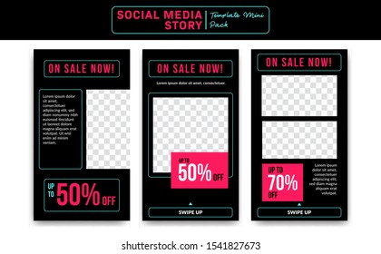 story template vector for social media promotion sale discount neon pink blue midnight shop style