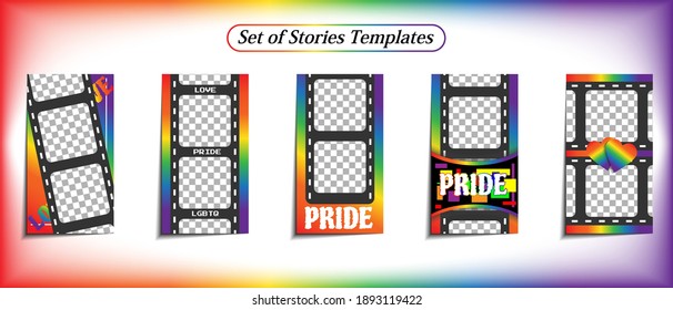 Story Templates. Cover or background for the design of social networks, photos, text, sales and promotions. Decoration in the colors of the rainbow LGBT flag. EPS10