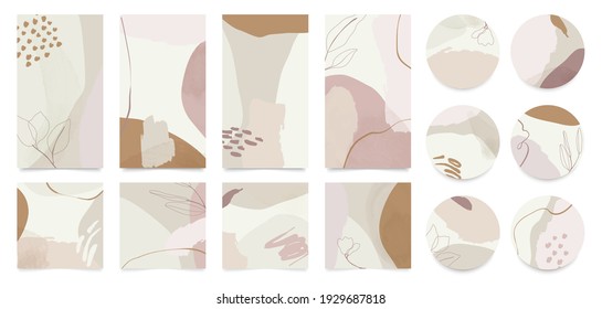  story templates and highlights covers vector set. Social media background design with floral and hand drawn organic shapes textures. Abstract minimal trendy style wallpaper. Vector illustration.