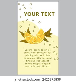Story Templates for social media banner. Green color Pallete with Lemon and leaves. Vector illustration EPS10
