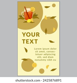 Story Templates for social media banner. Green color Pallete with Lemon and leaves. Vector illustration EPS10