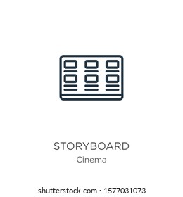 Storyboard icon. Thin linear storyboard outline icon isolated on white background from cinema collection. Line vector sign, symbol for web and mobile