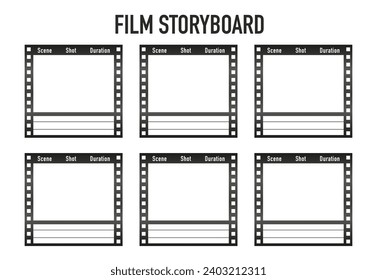 Storyboard layout for film or animation on white background. Professional movie storyboard mockup. Artistic design film story board layout template. Vector illustration