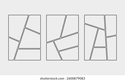 Storyboard layout panel. Empty page frame for comic book. Set of collage grid manga. 