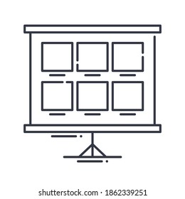 Storyboard process icon, linear isolated illustration, thin line vector, web design sign, outline concept symbol with editable stroke on white background.